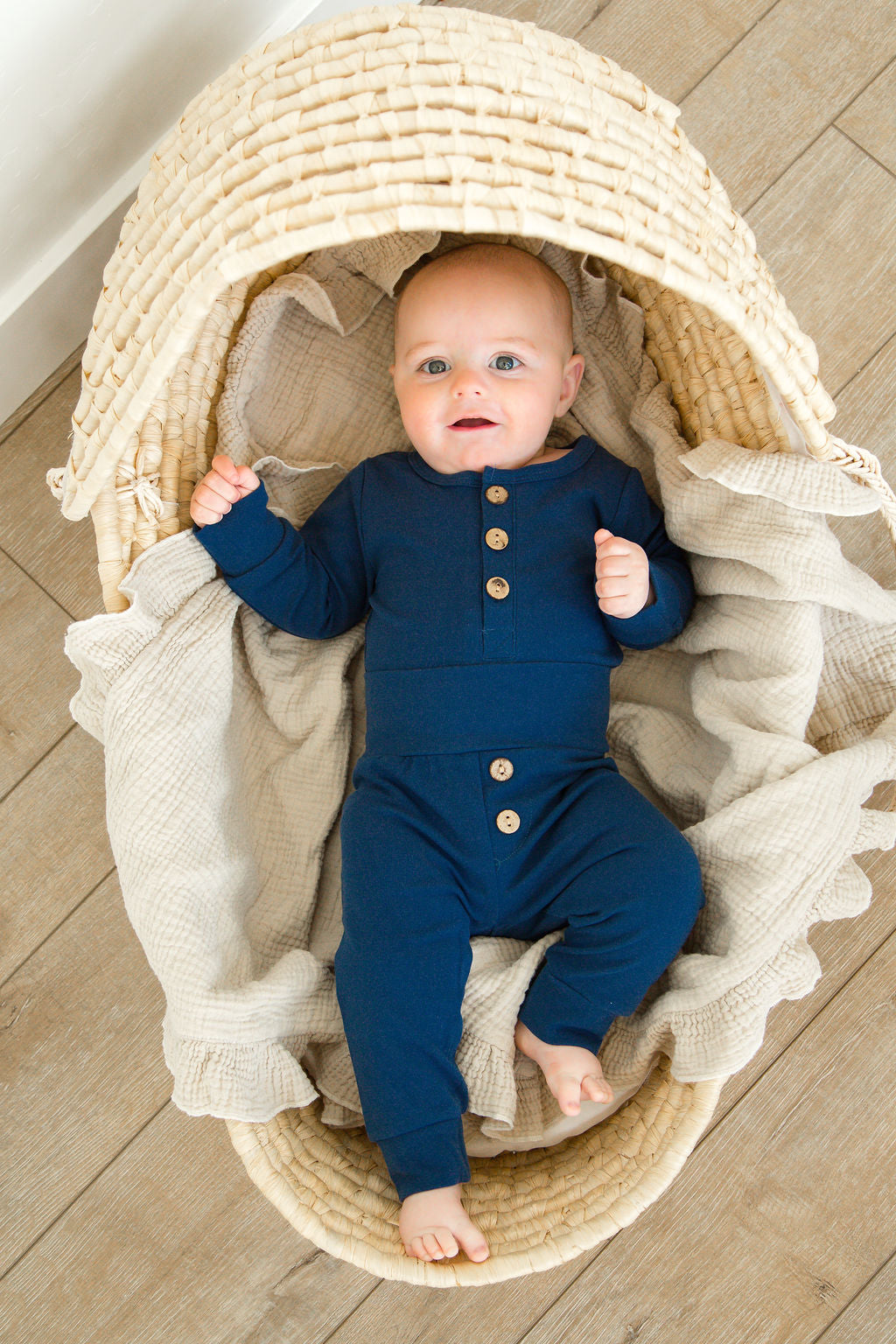 Baby Boy 2-piece Navy Long Sleeve Button Bodysuit with Matching Bottoms