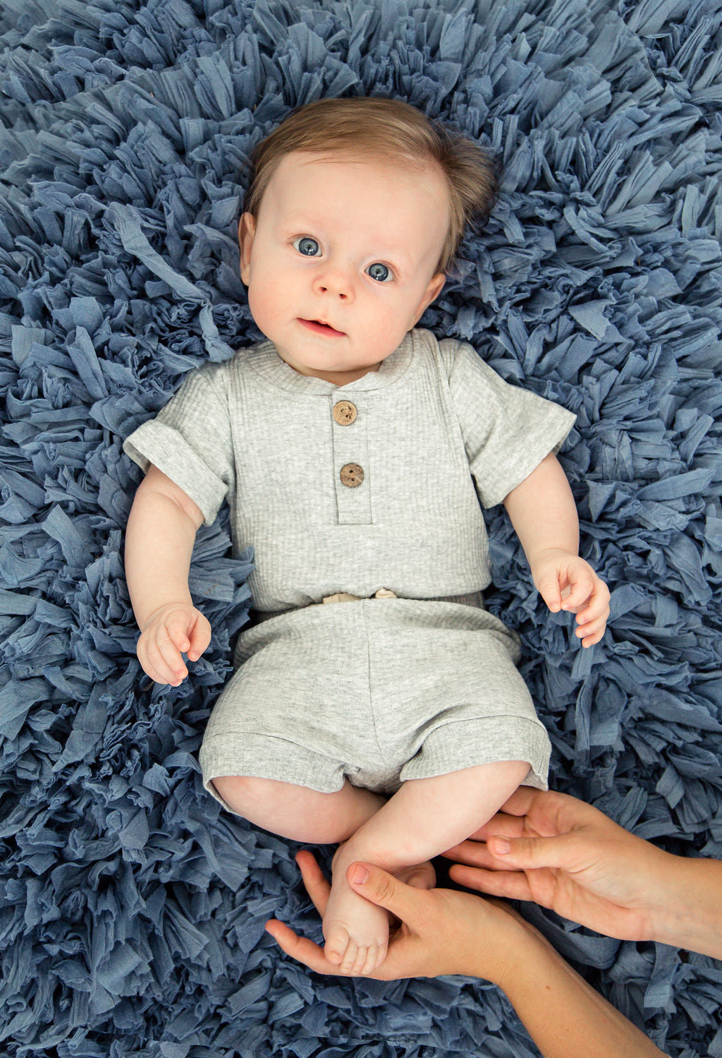 Baby Boy Grey 2- Piece Ribbed Romper and Shorts Set