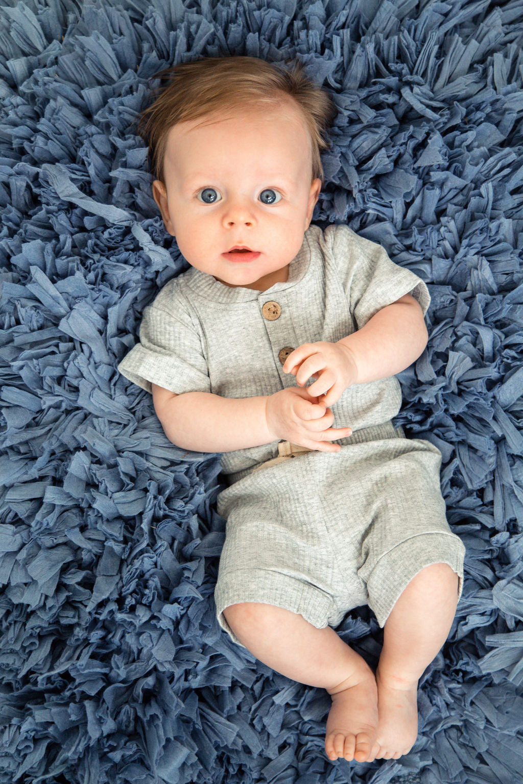 Baby Boy Grey 2- Piece Ribbed Romper and Shorts Set