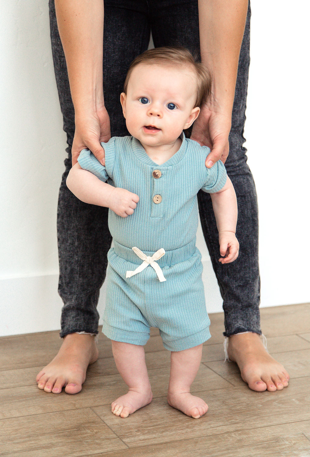 Baby Blue Ribbed Bodysuit & Short Set