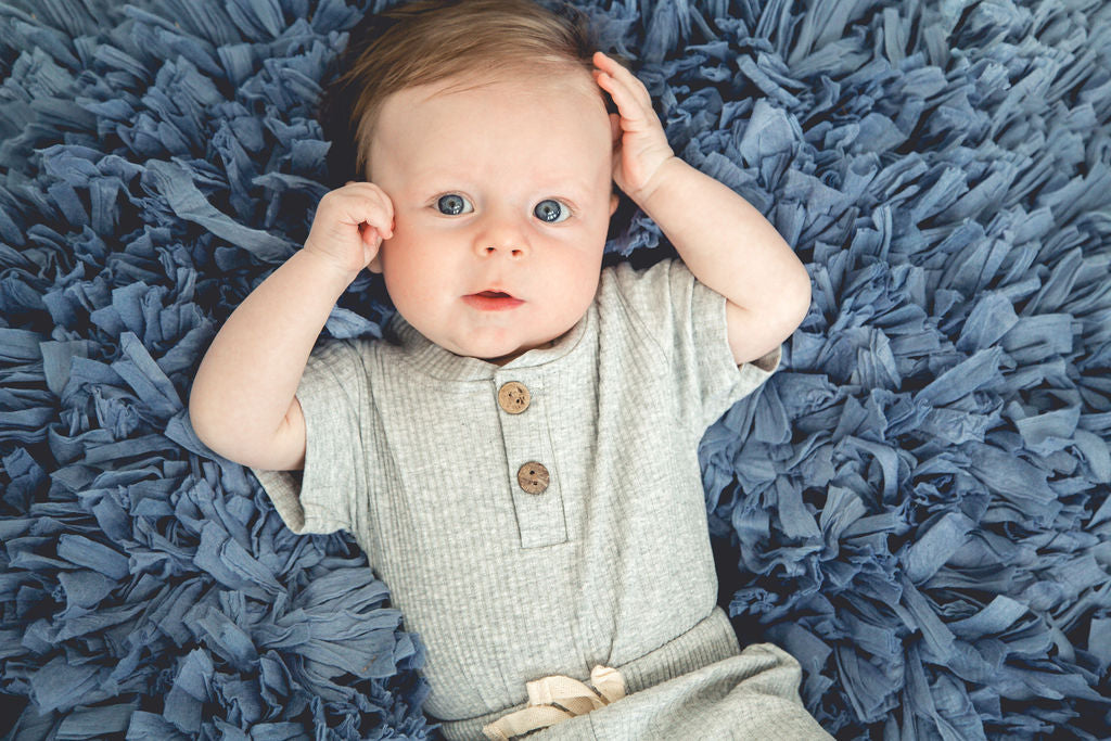 Baby Boy Grey Ribbed Bodysuit and Shorts Set