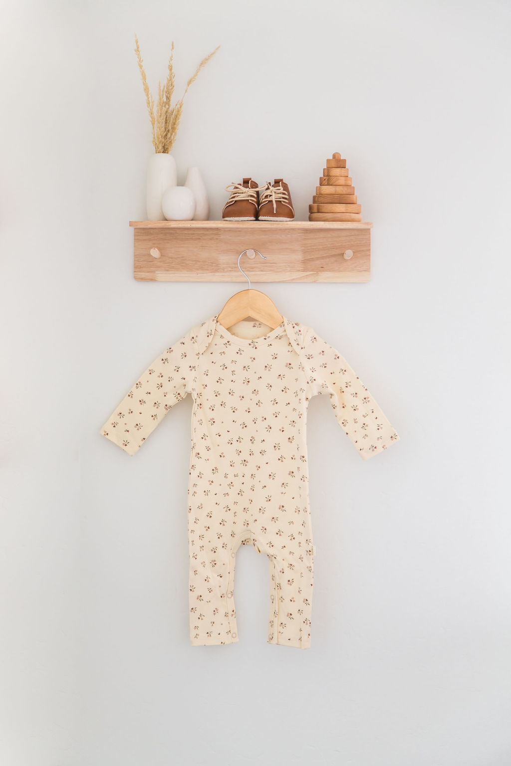 Baby Girl Cream Floral Romper with Snaps