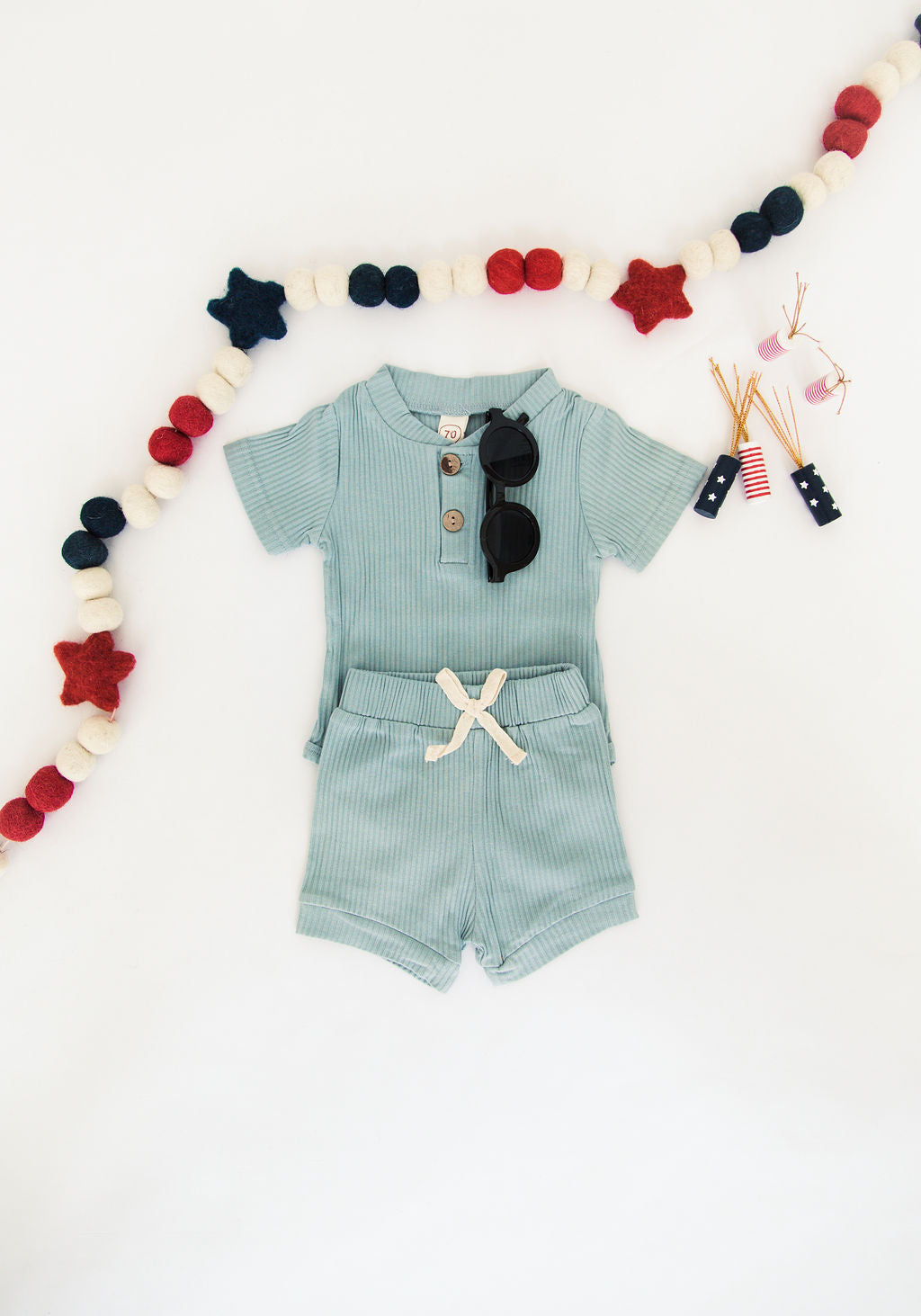 Baby Blue Ribbed Bodysuit & Short Set