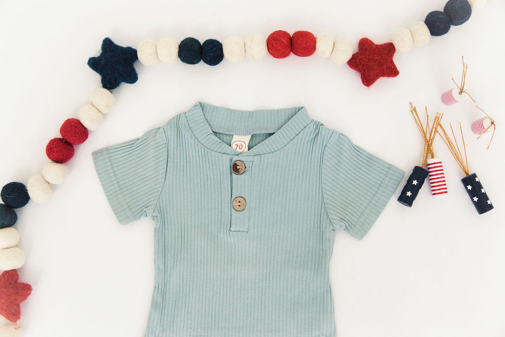 Baby Blue Ribbed Bodysuit & Short Set